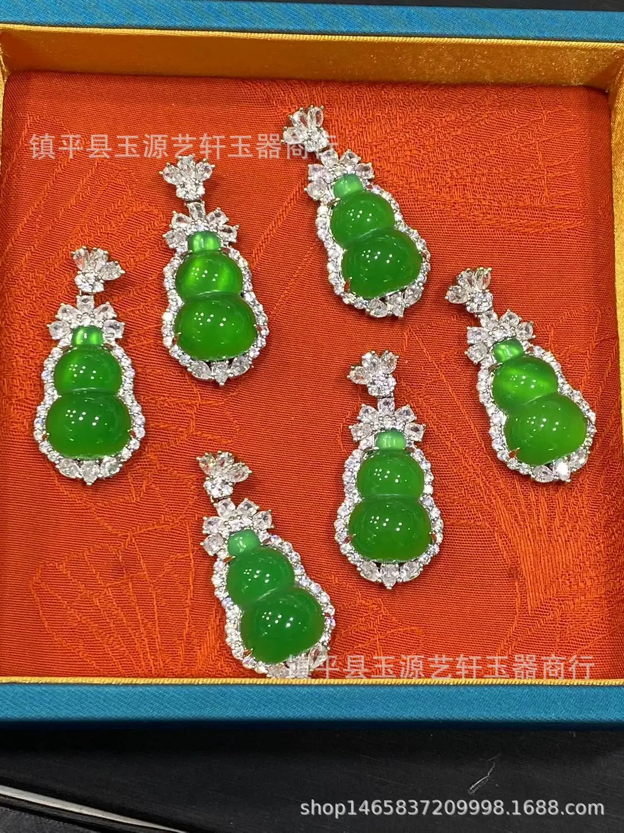 Wholesale Silver Plated Green Gourd Pendant Set — feature 1