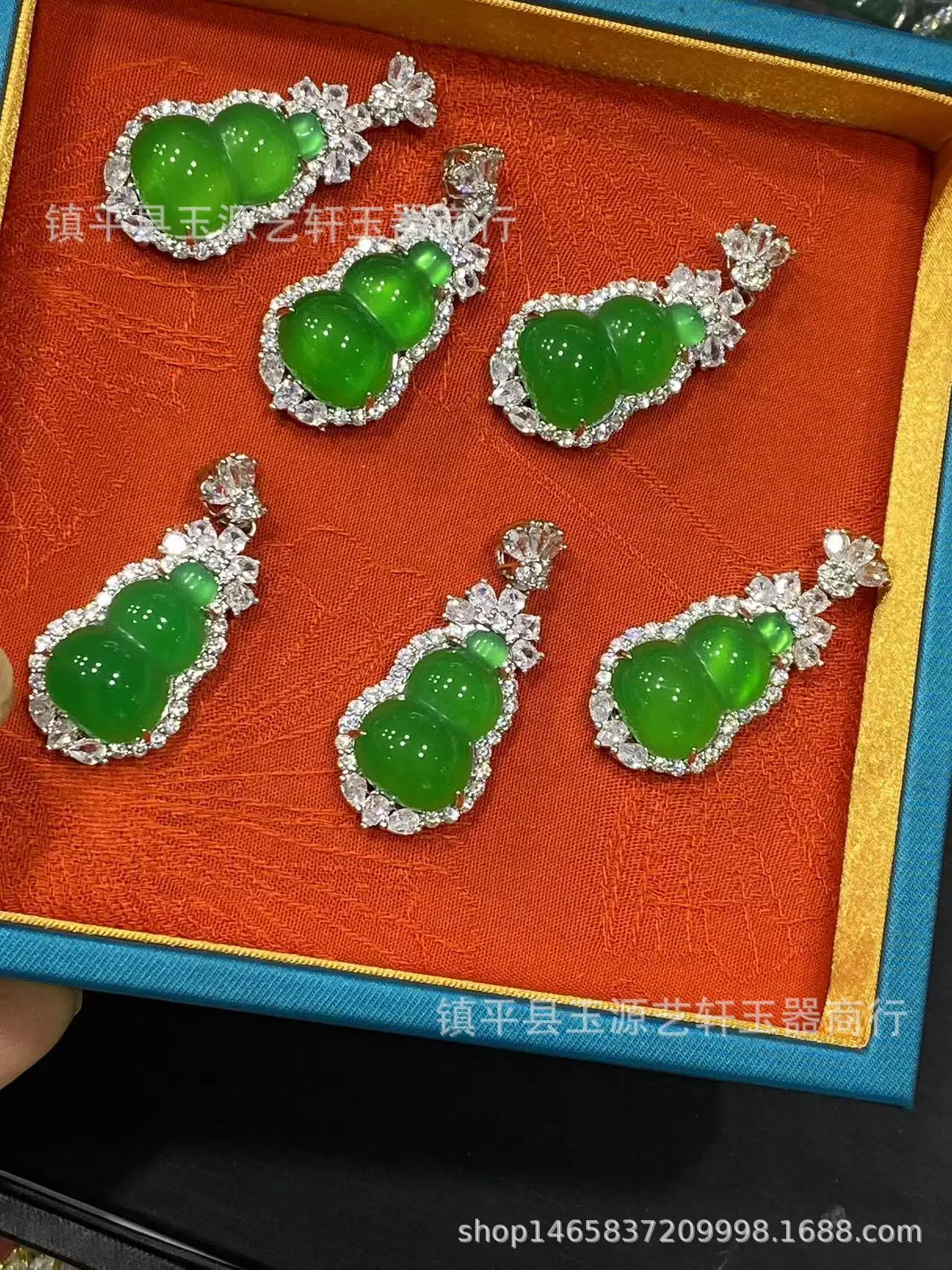 Wholesale Silver Plated Green Gourd Pendant Set — feature 6