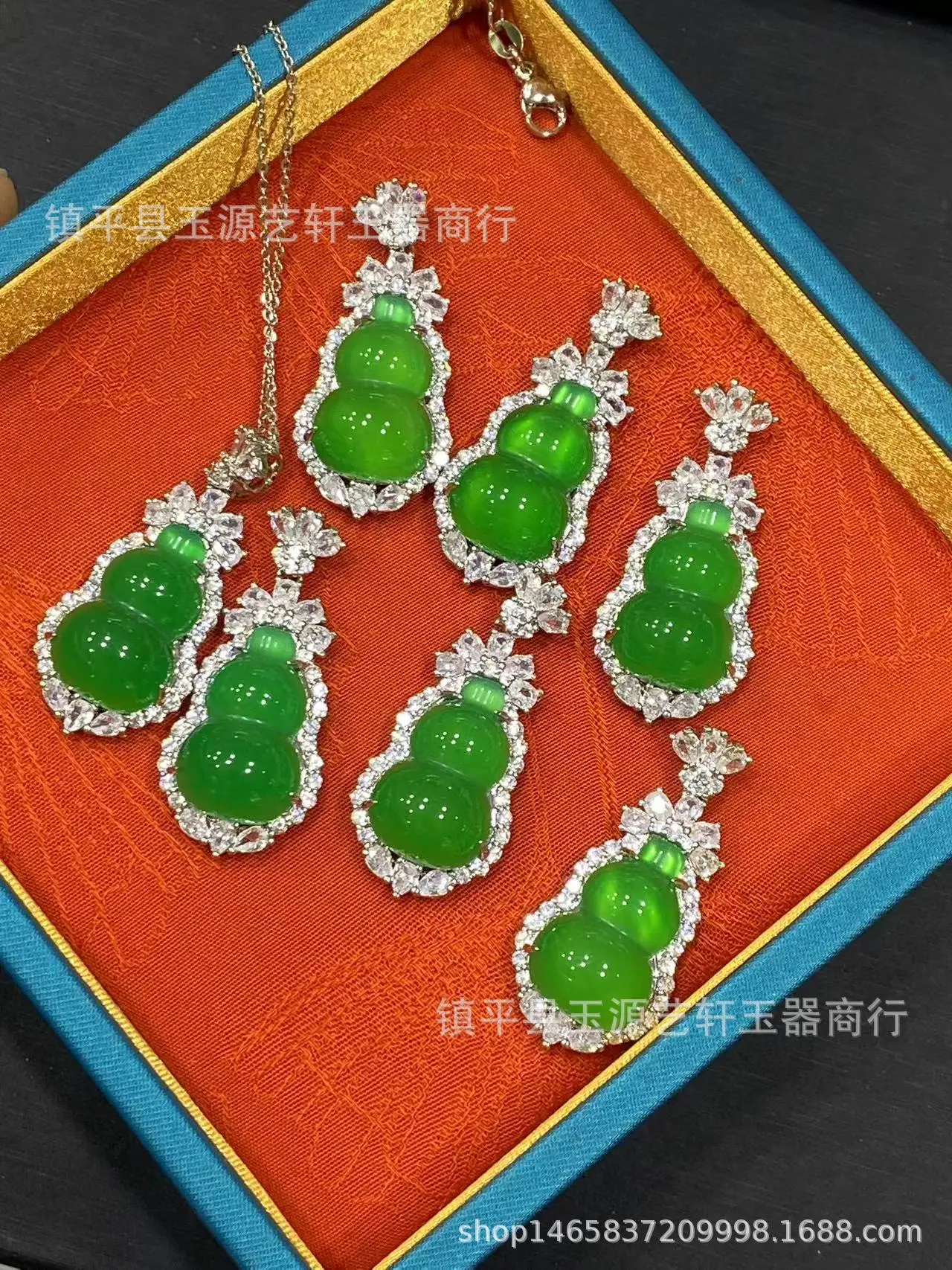 Wholesale Silver Plated Green Gourd Pendant Set — feature 7