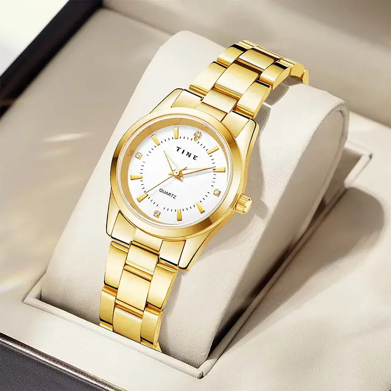 Gold Quartz Women's Watch with Luxurious Steel Band - Image 2