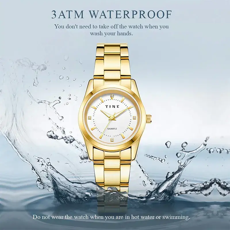 Gold Quartz Women's Watch with Luxurious Steel Band - Image 3