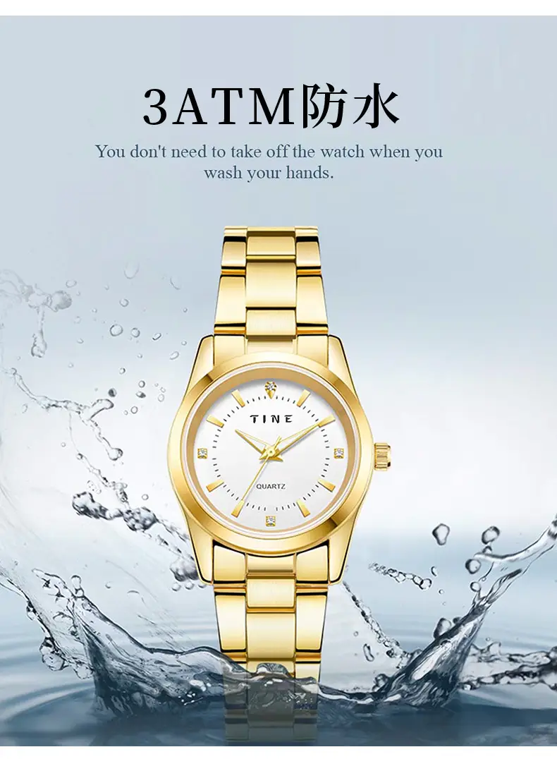 Gold Quartz Women's Watch with Luxurious Steel Band — feature 7
