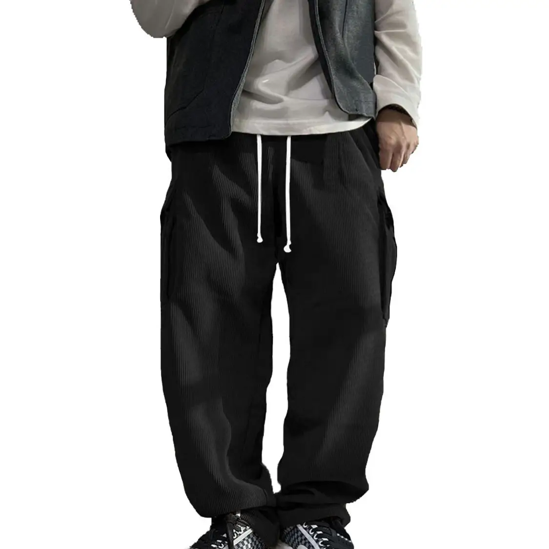 Men's Navy Blue Retro Loose Workwear Trousers Spring 2024 — feature 13