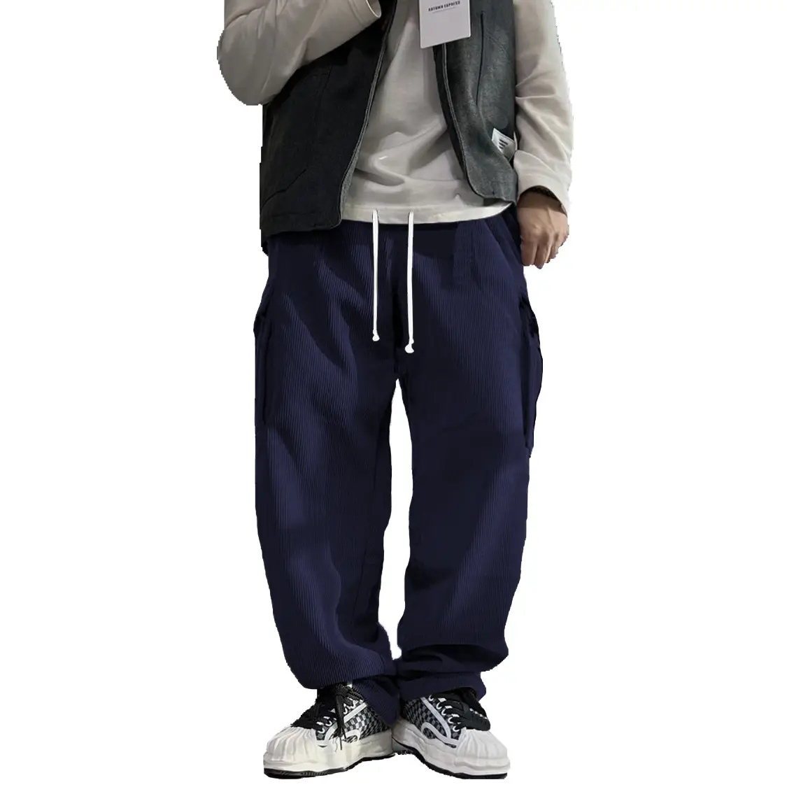 Men's Navy Blue Retro Loose Workwear Trousers Spring 2024 — feature 3