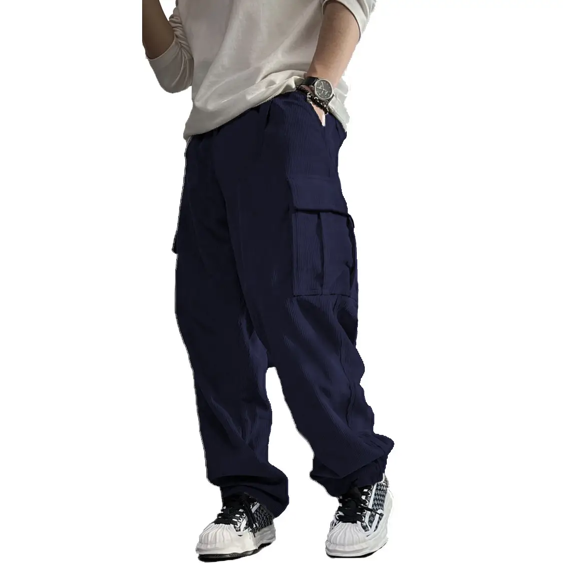 Men's Navy Blue Retro Loose Workwear Trousers Spring 2024 — feature 4