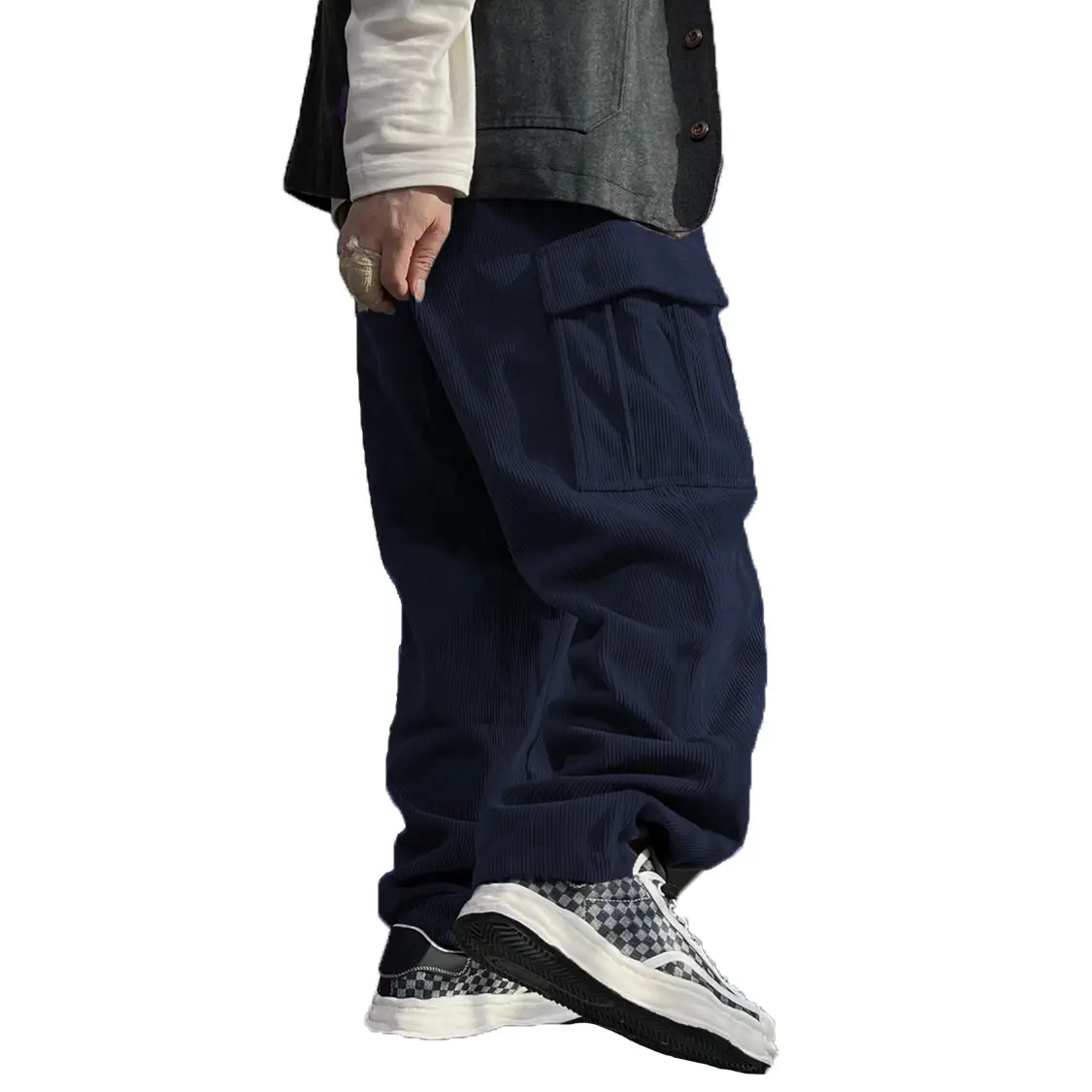 Men's Navy Blue Retro Loose Workwear Trousers Spring 2024 — feature 5
