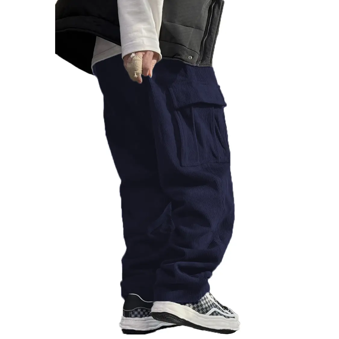 Men's Navy Blue Retro Loose Workwear Trousers Spring 2024 — feature 6