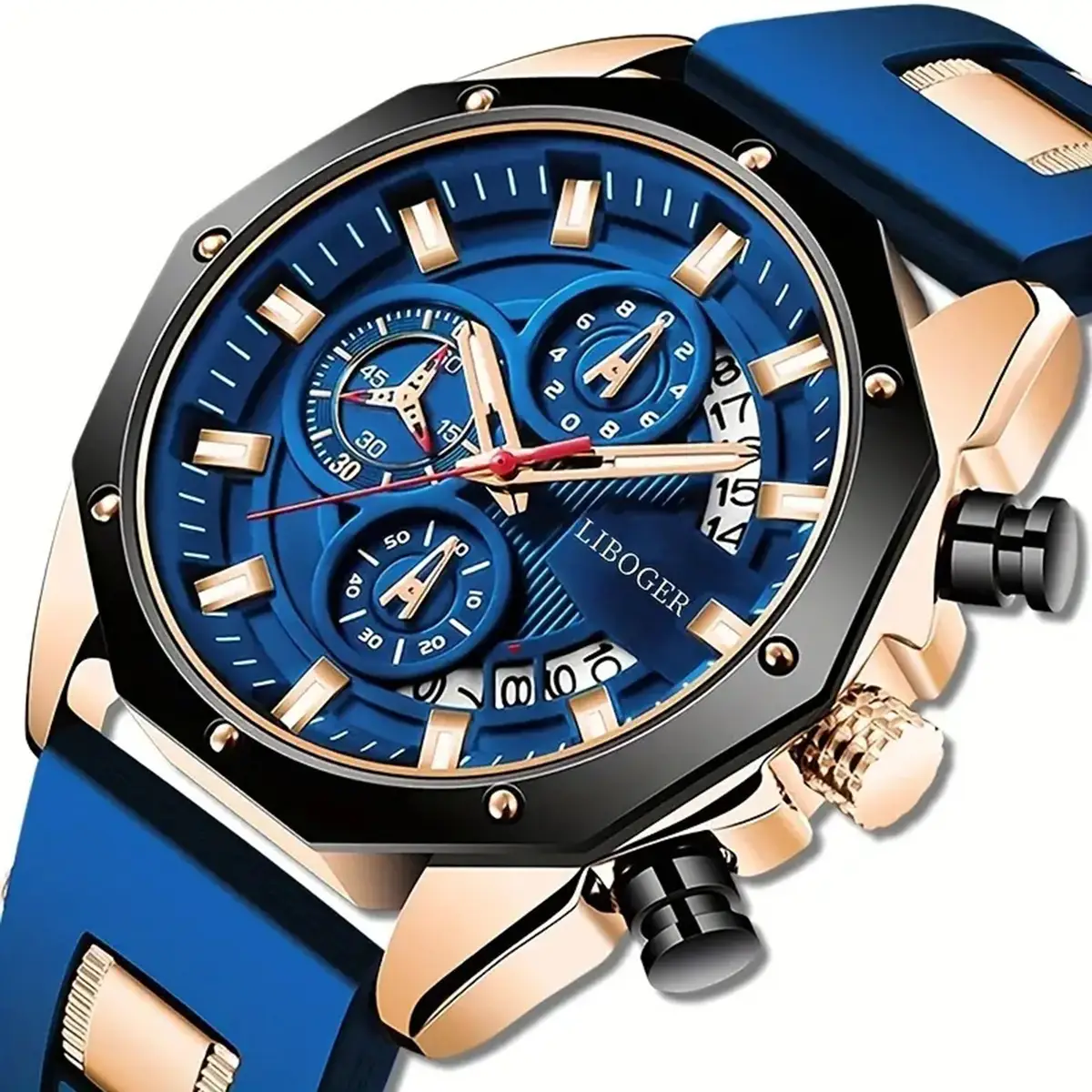 Men's Blue Silicone Cross-Border Watch with Multi-Function Calendar - Image 10