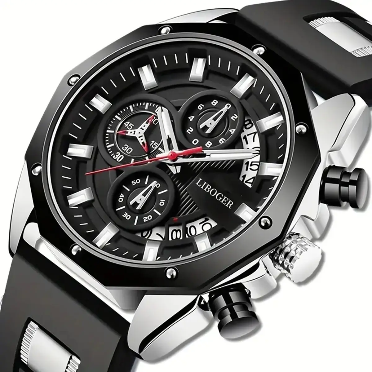 Men's Blue Silicone Cross-Border Watch with Multi-Function Calendar — feature 1
