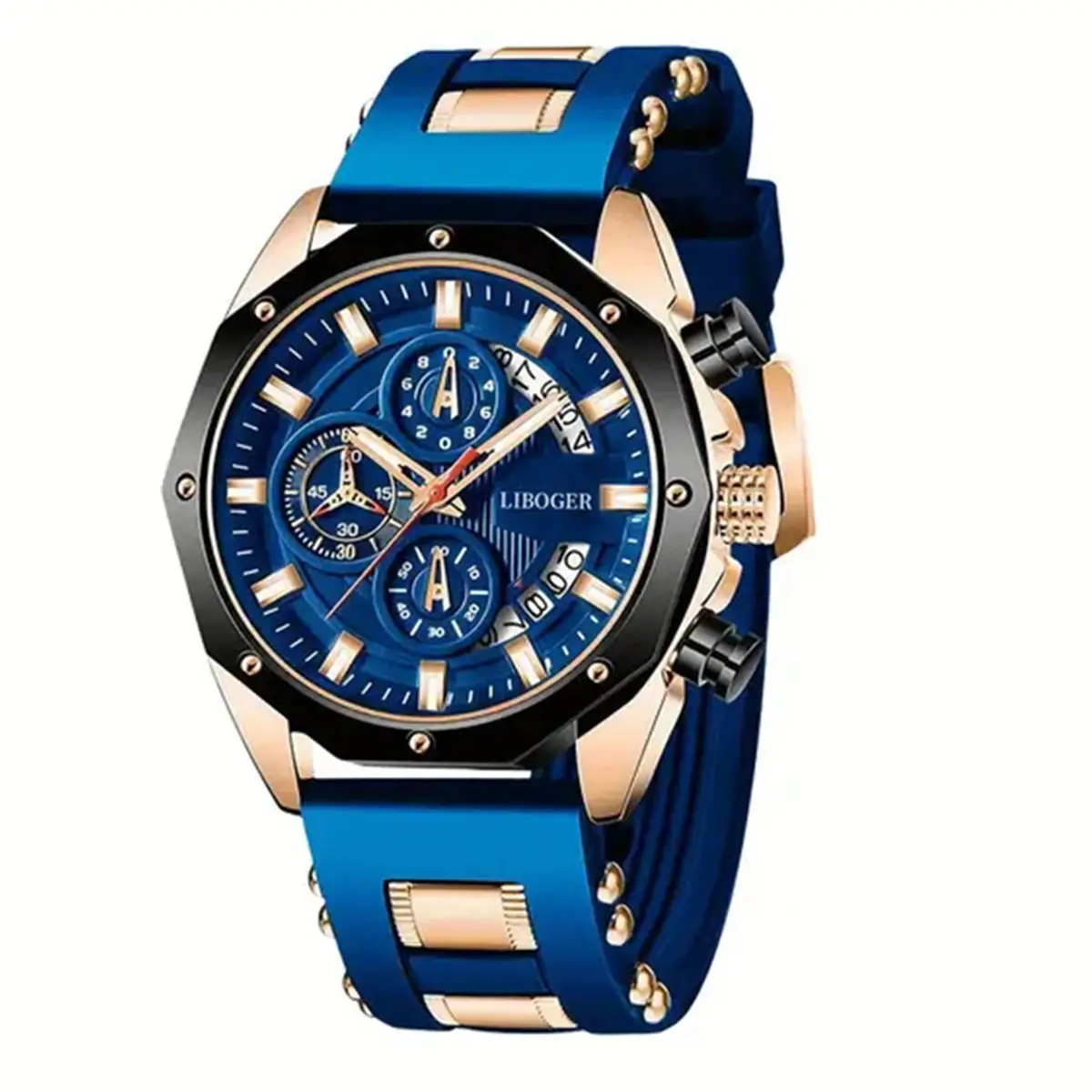 Men's Blue Silicone Cross-Border Watch with Multi-Function Calendar — feature 6