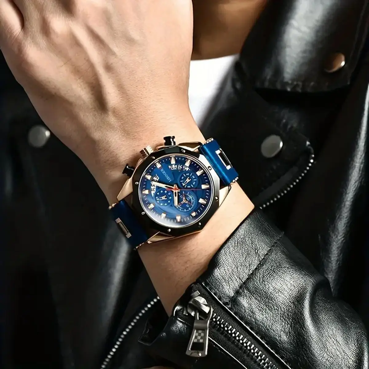 Men's Blue Silicone Cross-Border Watch with Multi-Function Calendar — feature 7