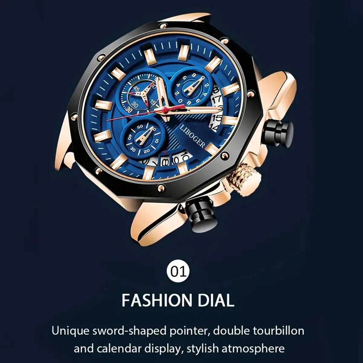 Men's Blue Silicone Cross-Border Watch with Multi-Function Calendar — feature 8