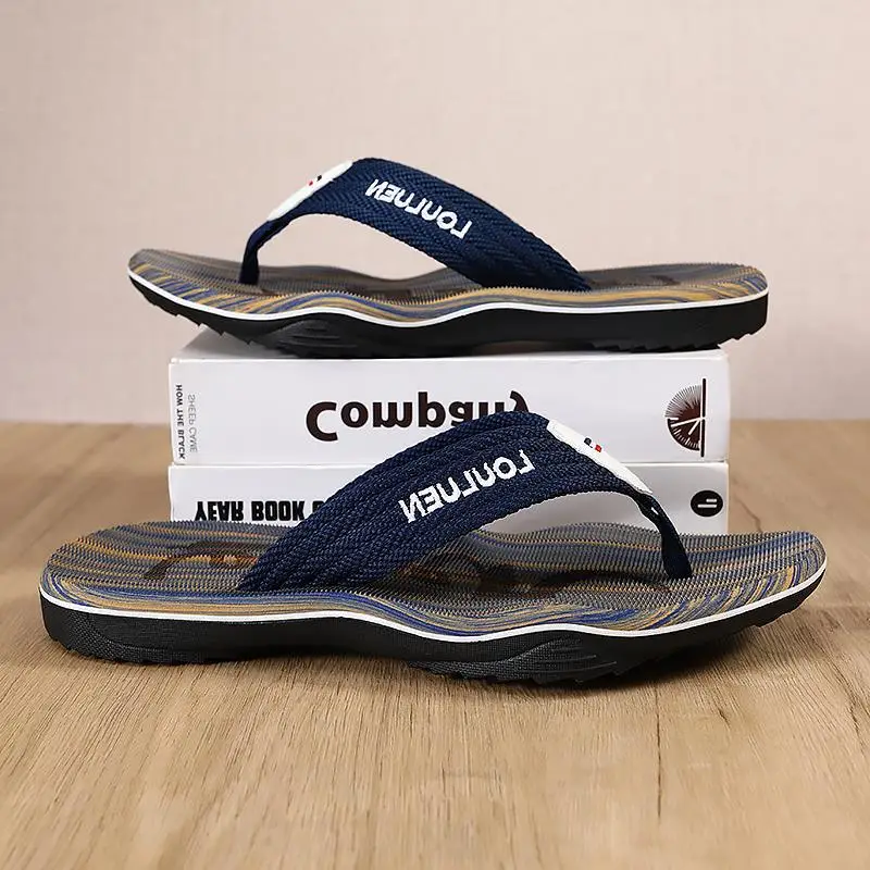 Men's Blue Striped Casual Flip Flops 2022 - Image 8