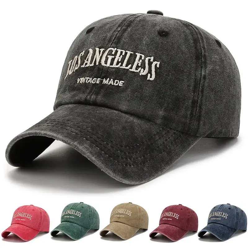 Women's Black Washed Baseball Cap with Duck Tongue & Embroidery - Image 7