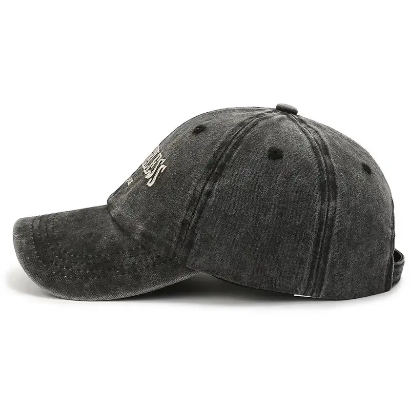 Women's Black Washed Baseball Cap with Duck Tongue & Embroidery - Image 8
