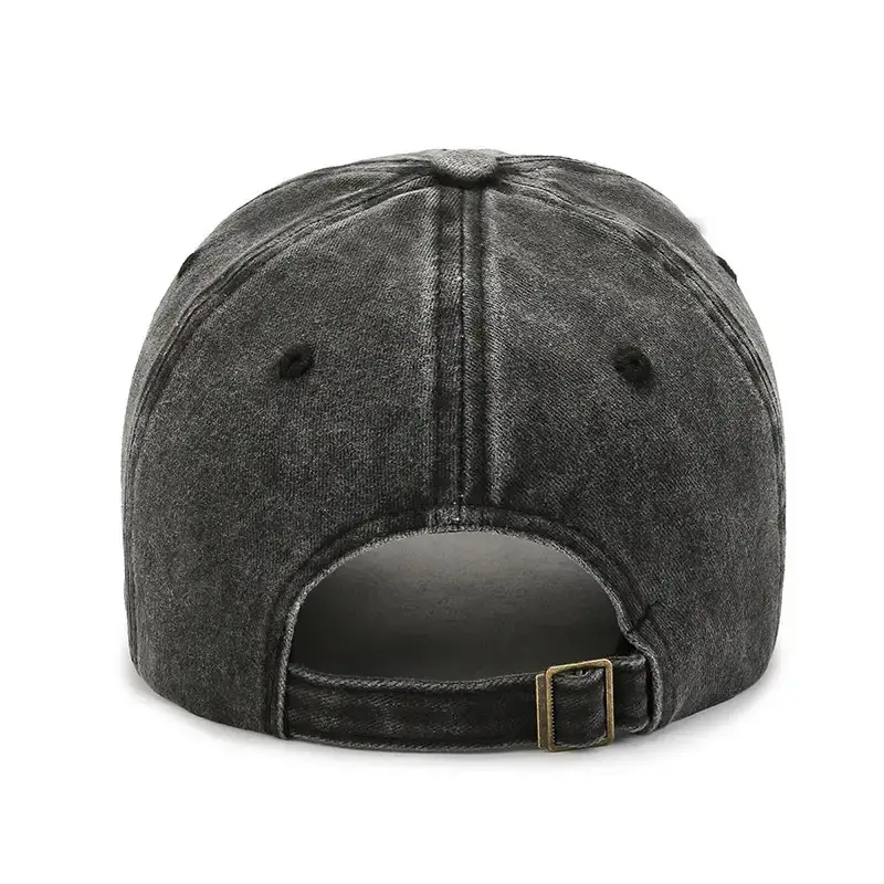 Women's Black Washed Baseball Cap with Duck Tongue & Embroidery - Image 9