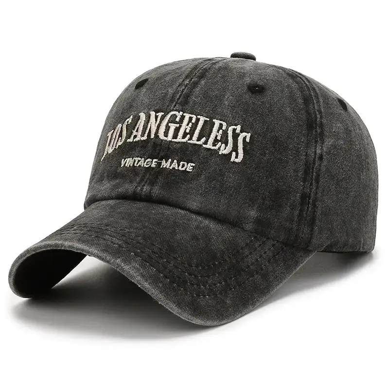 Women's Black Washed Baseball Cap with Duck Tongue & Embroidery - Image 11