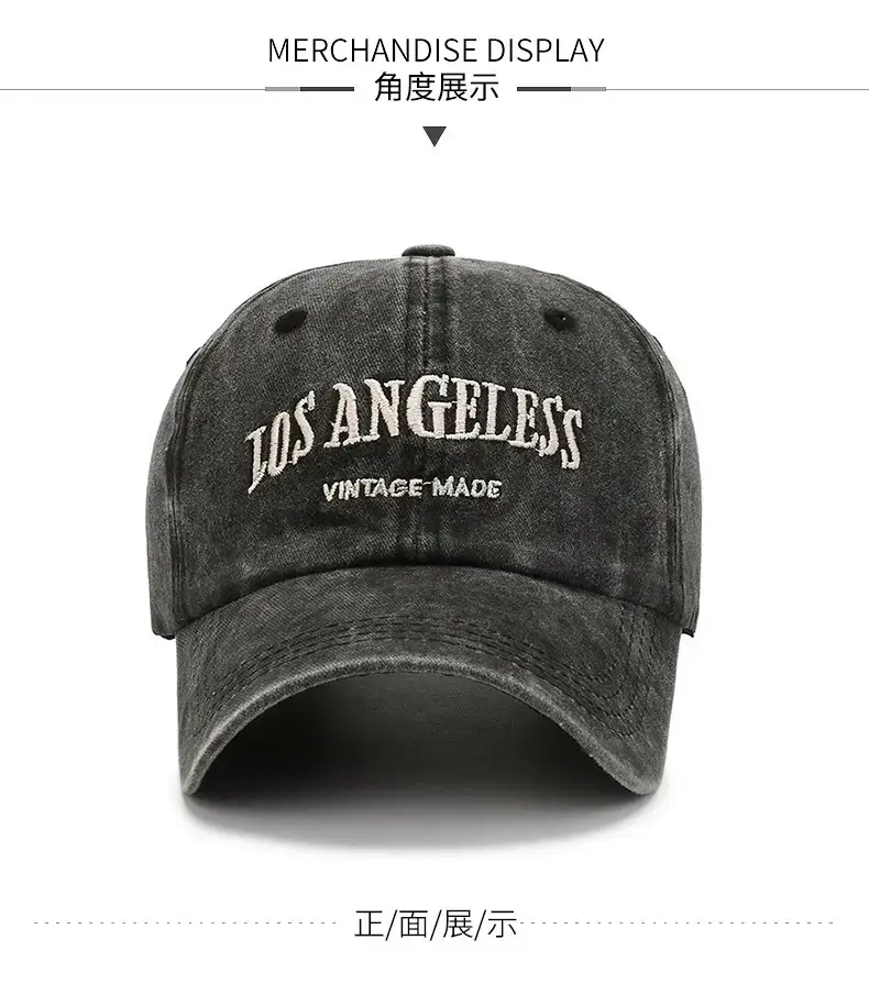 Women's Black Washed Baseball Cap with Duck Tongue & Embroidery — feature 5