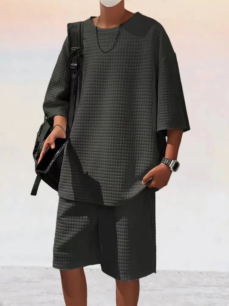 Men Black Cross-Border Ice Silk Shorts Set — feature 23