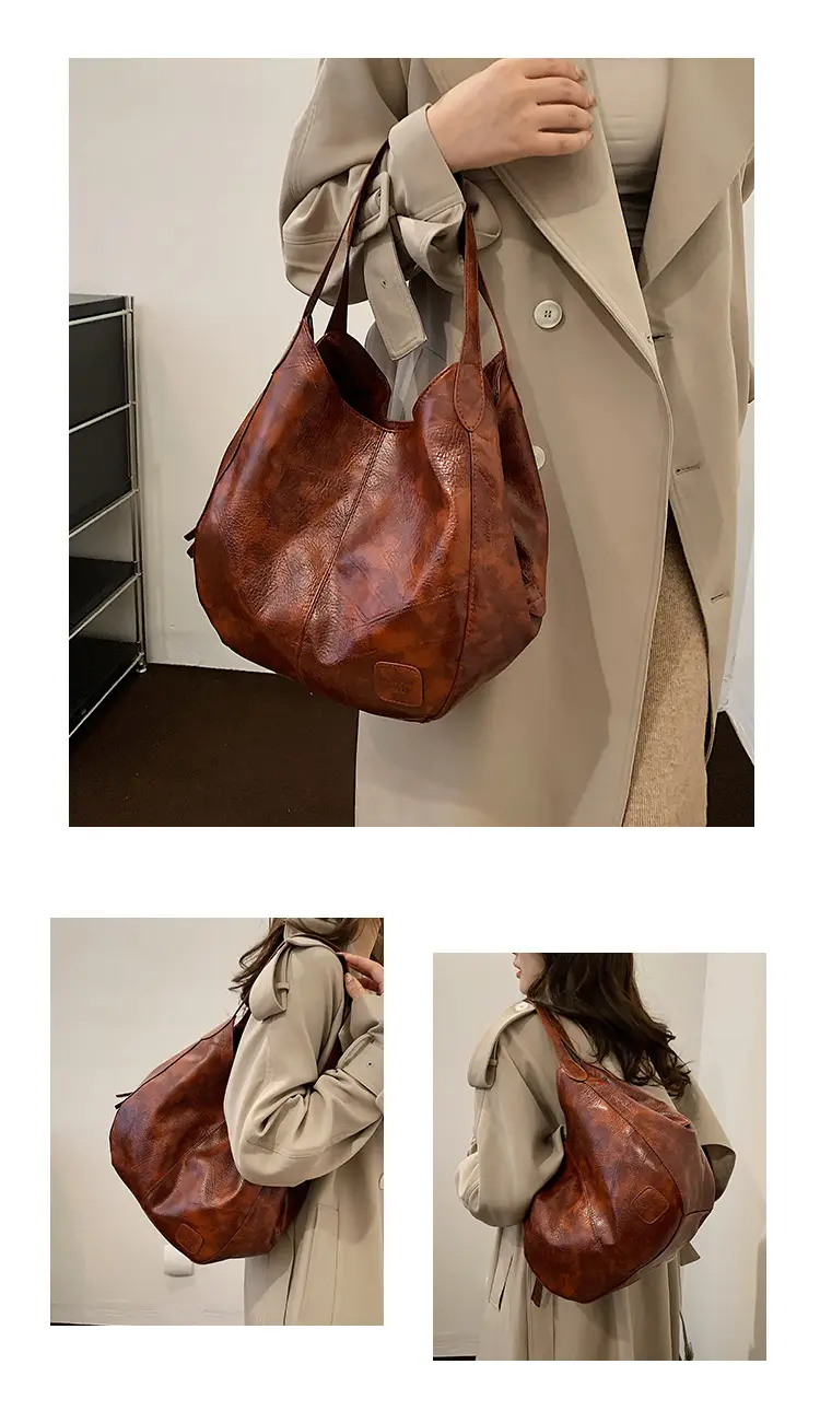 Women's 2024 Retro Leather Tote Bag Large Capacity — feature 12