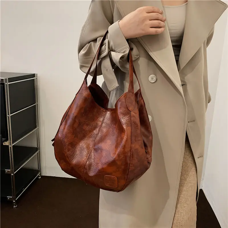 Women's 2024 Retro Leather Tote Bag Large Capacity - Image 2