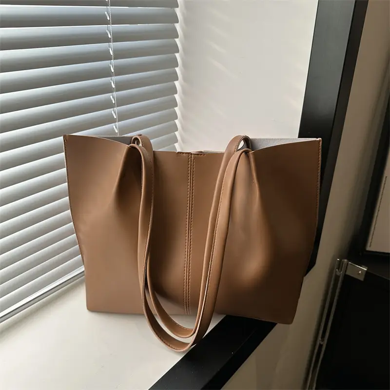 Women Retro Stylish Solid Color Shoulder Tote Bag Large Capacity - Image 5