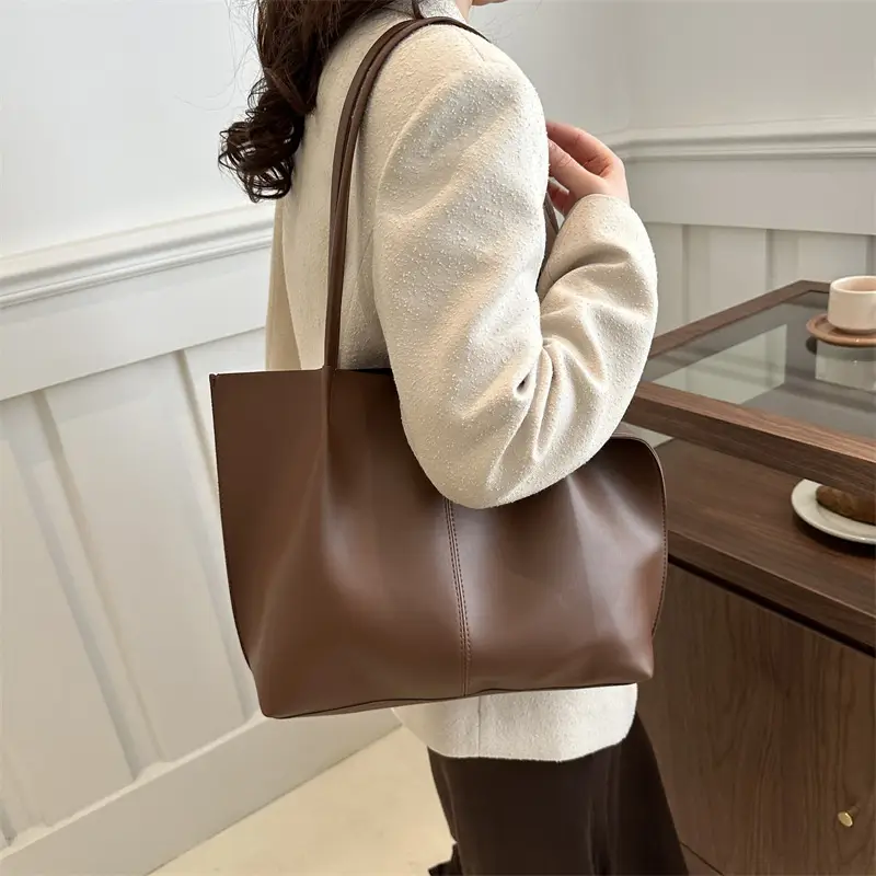 Women Retro Stylish Solid Color Shoulder Tote Bag Large Capacity - Image 6