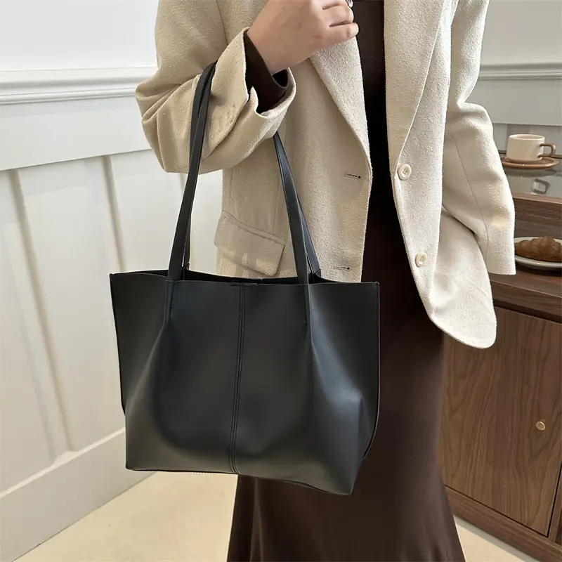 Women Retro Stylish Solid Color Shoulder Tote Bag Large Capacity - Image 7