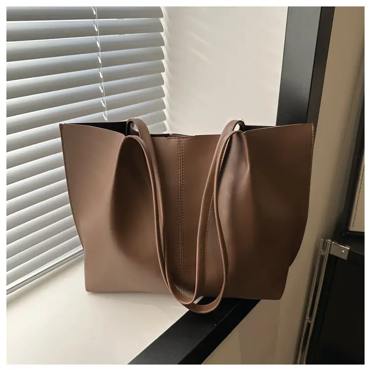 Women Retro Stylish Solid Color Shoulder Tote Bag Large Capacity - Image 3