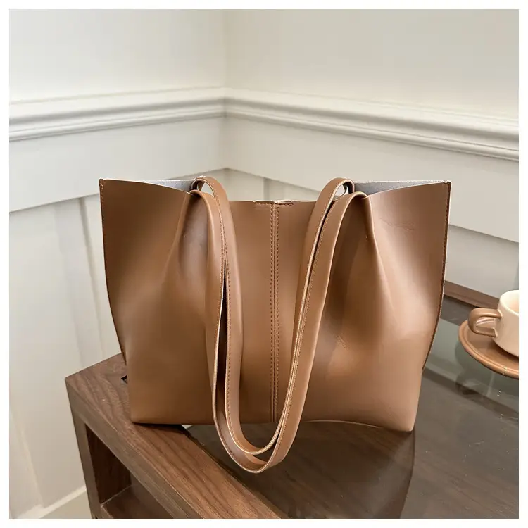 Women Retro Stylish Solid Color Shoulder Tote Bag Large Capacity - Image 4