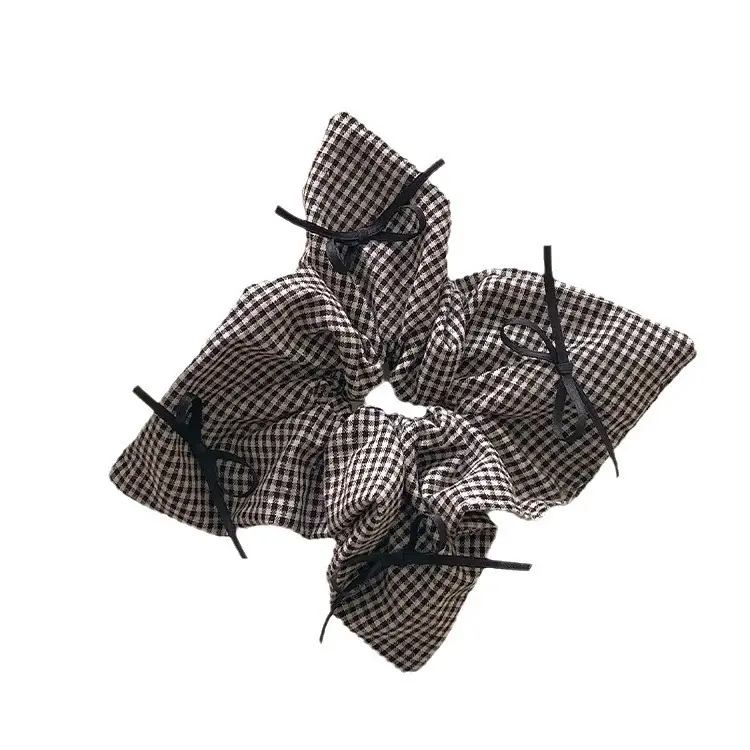 Women's Plaid Bow Hair Ring with Large Intestine Hair Ring