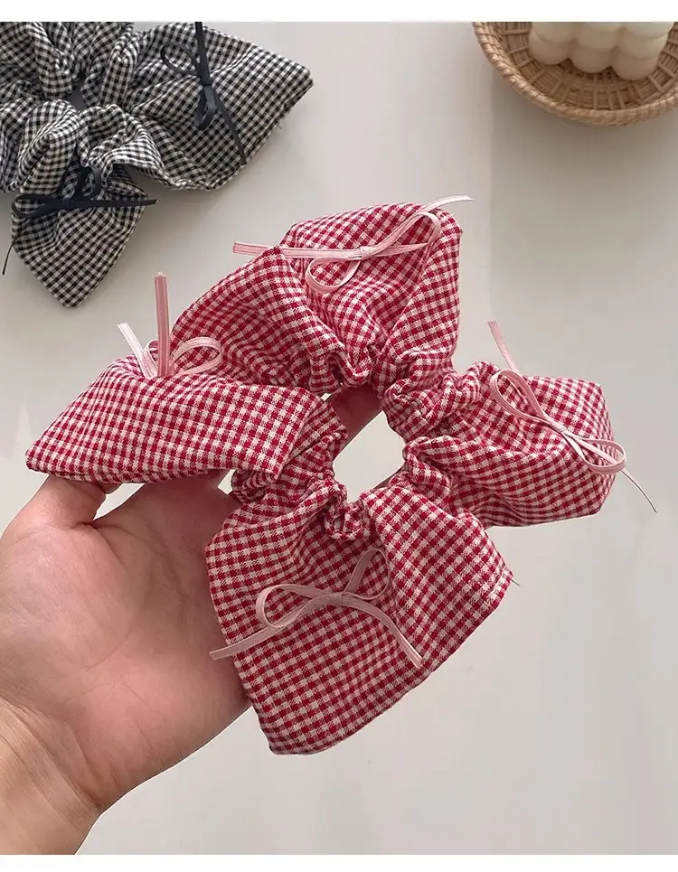 Women's Plaid Bow Hair Ring with Large Intestine Hair Ring — feature 10