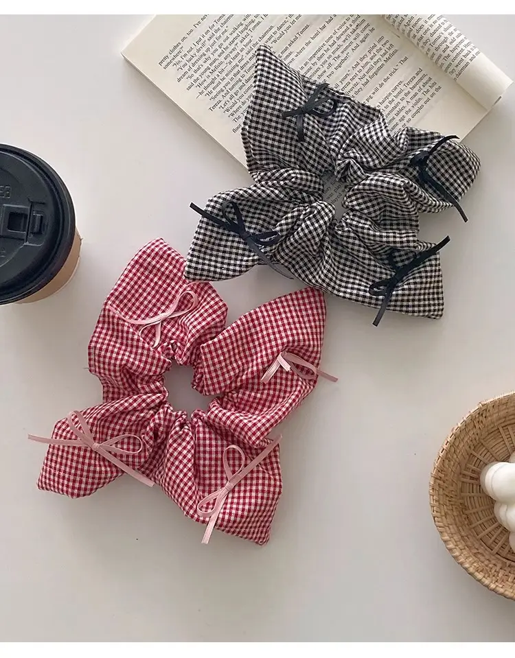 Women's Plaid Bow Hair Ring with Large Intestine Hair Ring — feature 11