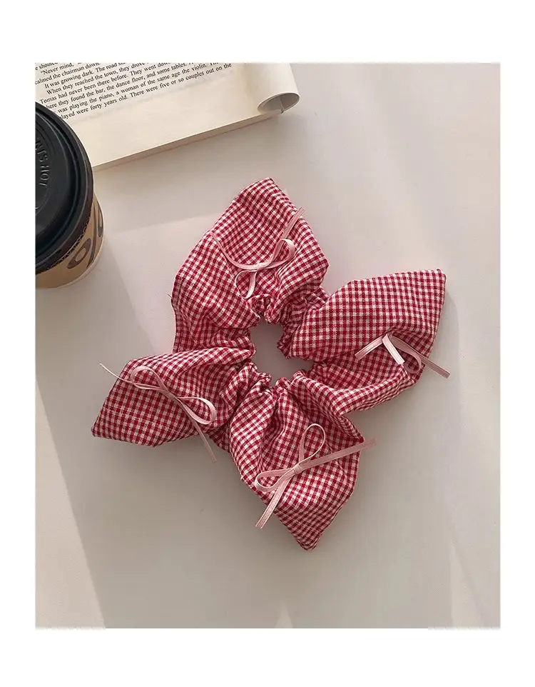 Women's Plaid Bow Hair Ring with Large Intestine Hair Ring — feature 12