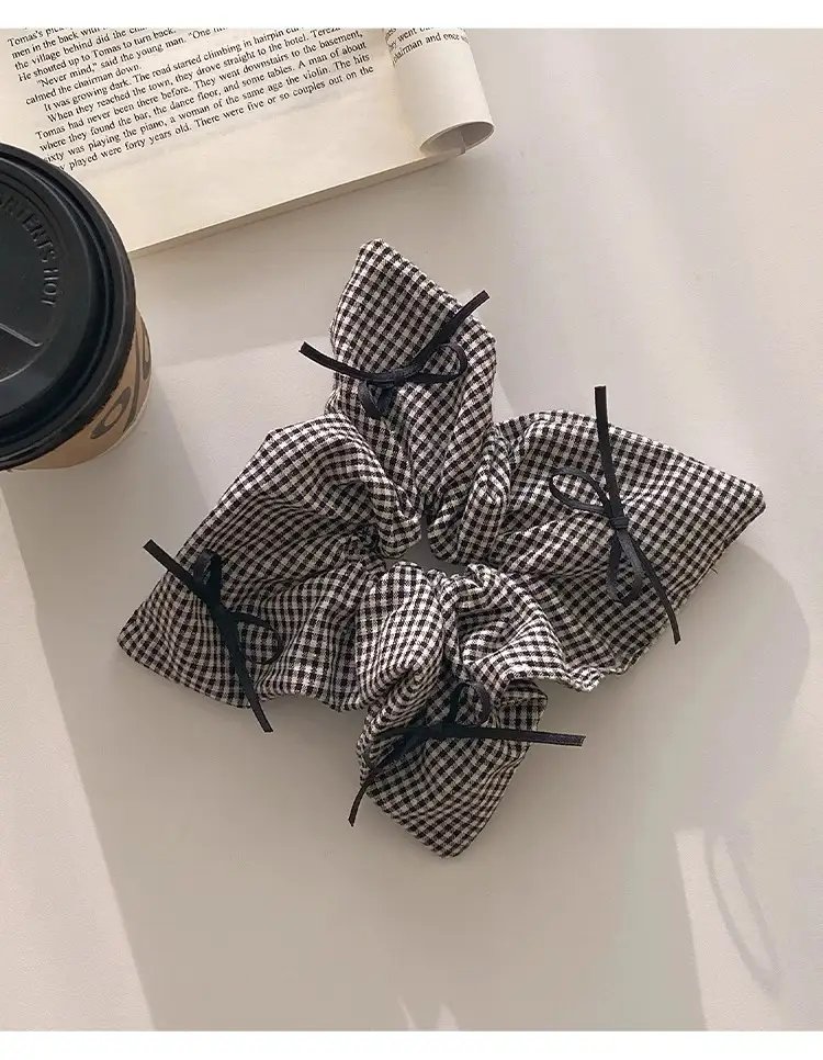 Women's Plaid Bow Hair Ring with Large Intestine Hair Ring — feature 13