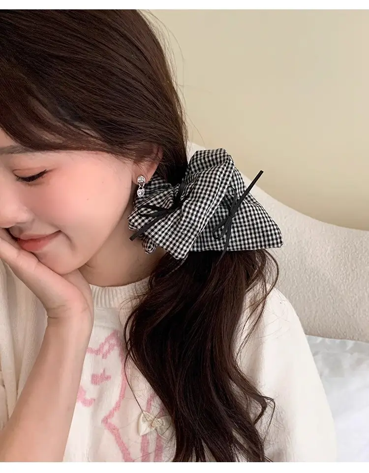 Women's Plaid Bow Hair Ring with Large Intestine Hair Ring — feature 5