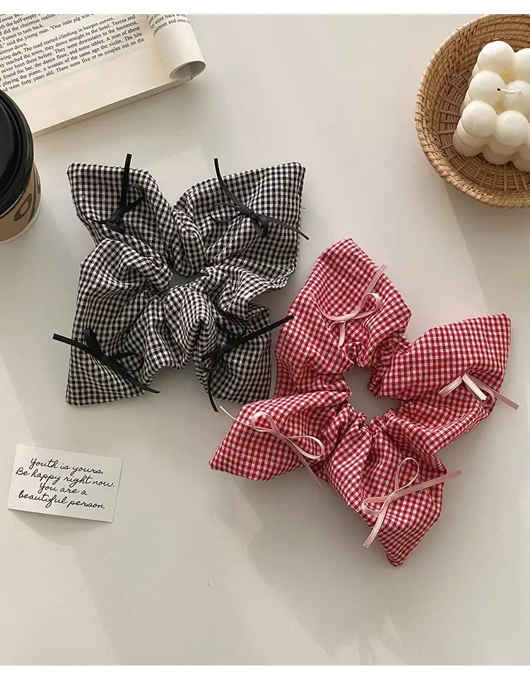 Women's Plaid Bow Hair Ring with Large Intestine Hair Ring — feature 6