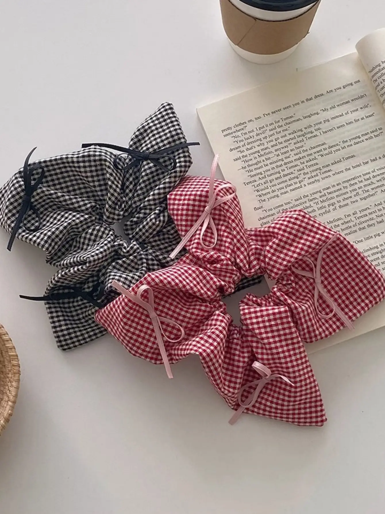 Women's Plaid Bow Hair Ring with Large Intestine Hair Ring — feature 8