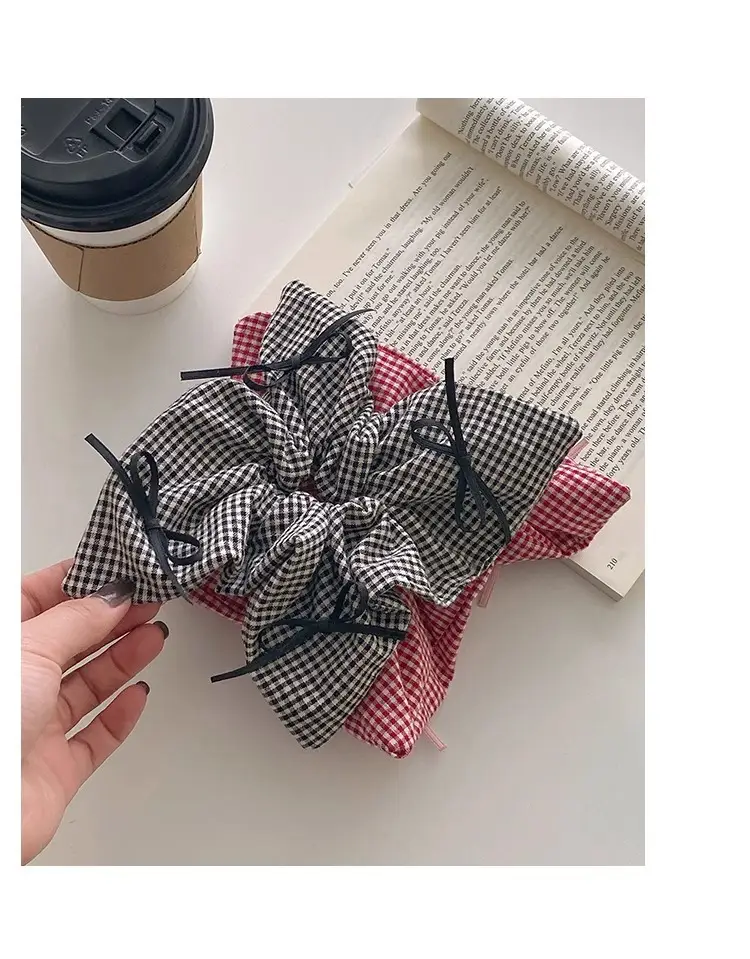 Women's Plaid Bow Hair Ring with Large Intestine Hair Ring — feature 9