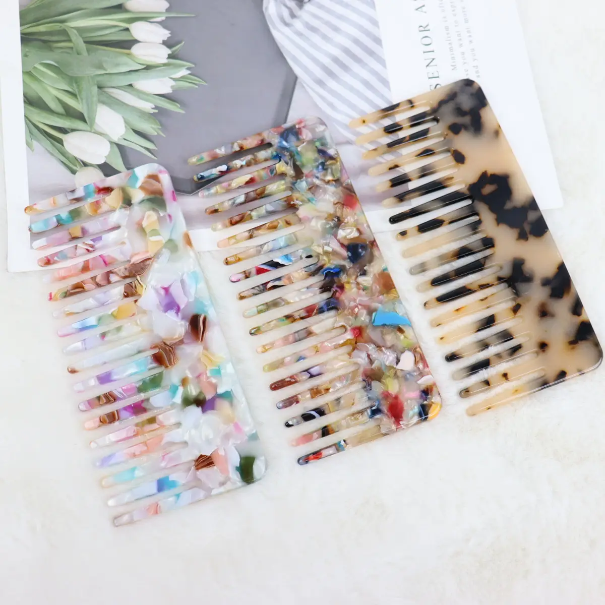 European & American Acetic Acid Hair Combs with Big Tooth Fork - Image 13