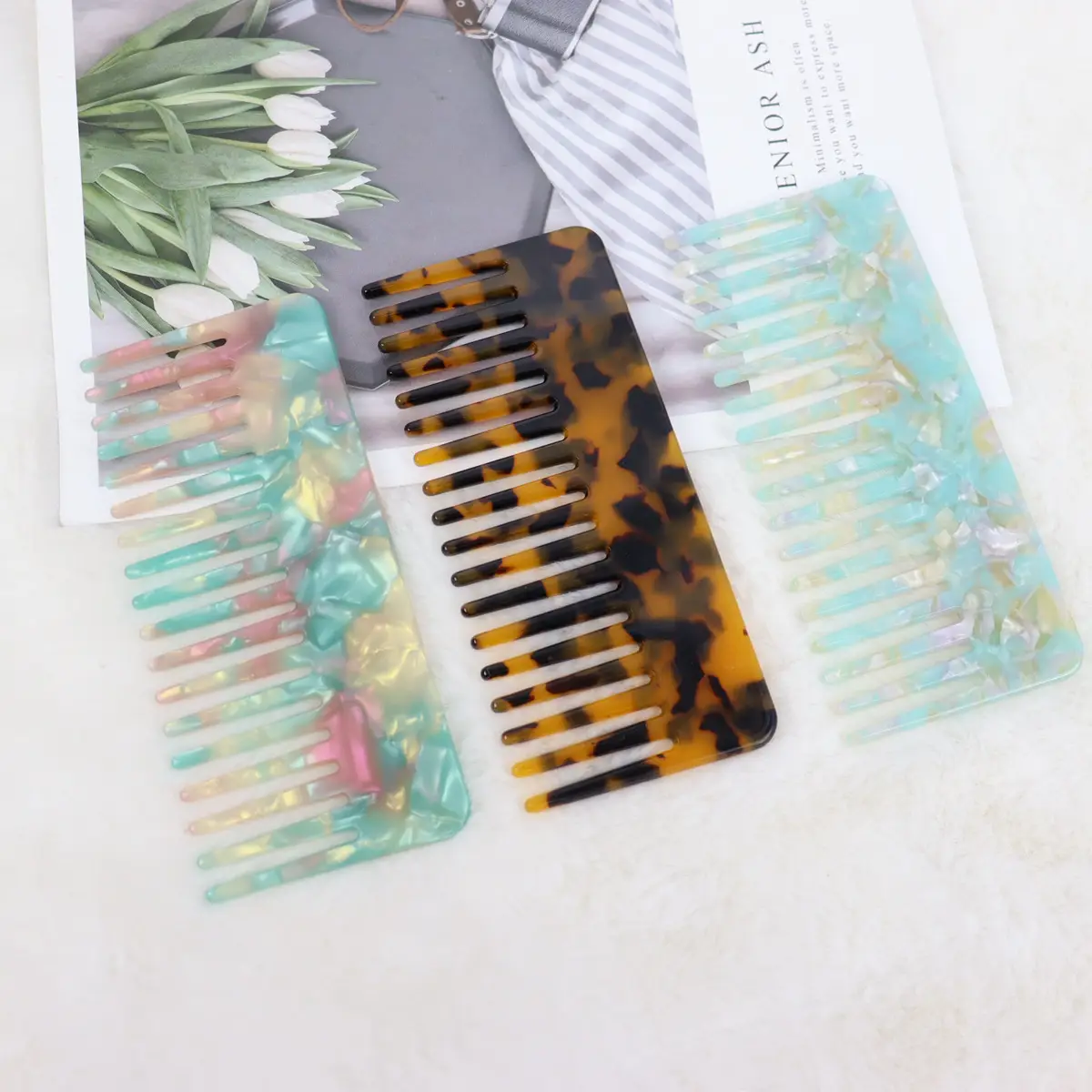 European & American Acetic Acid Hair Combs with Big Tooth Fork - Image 14