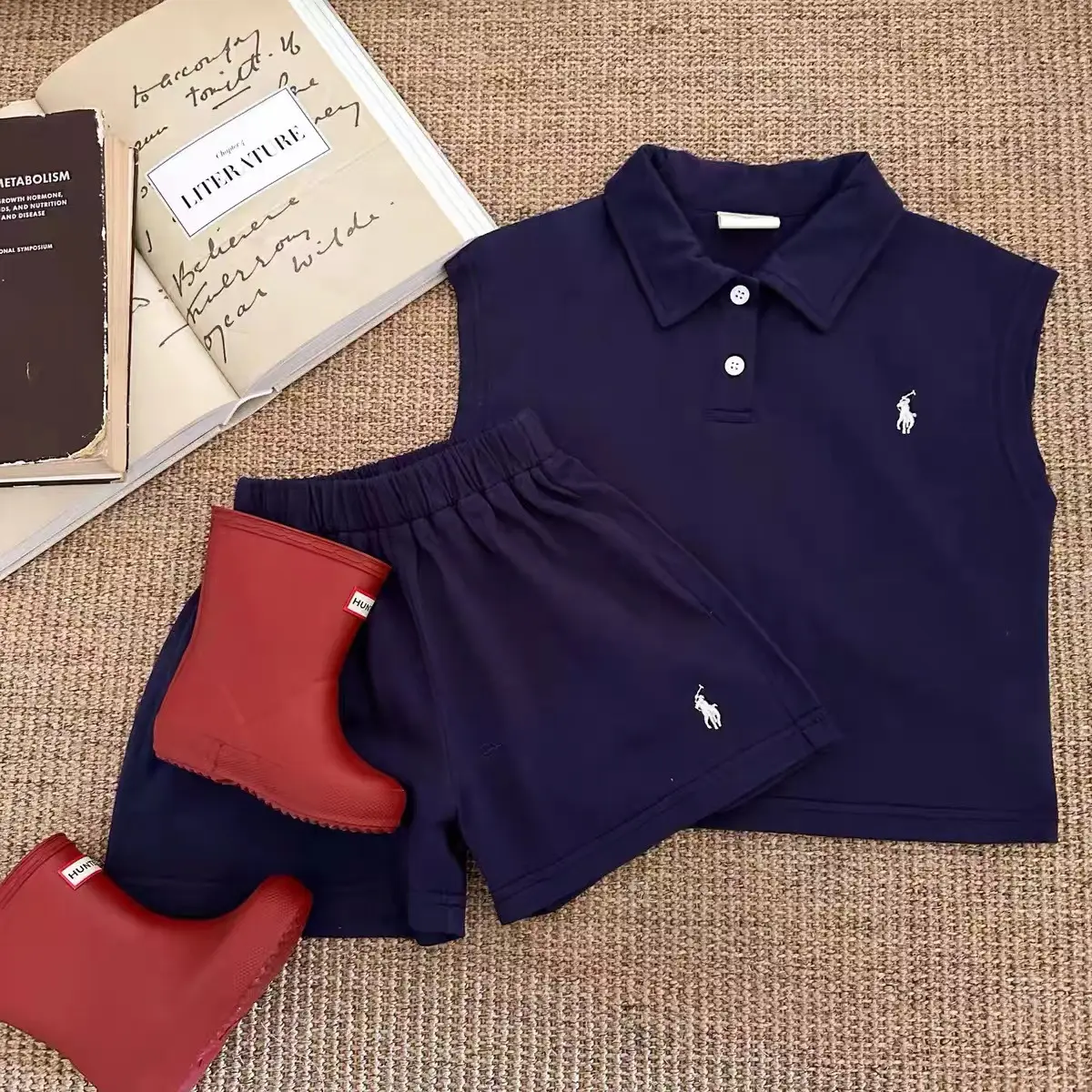 Children's Sleeveless Polo Shirt & Shorts Set Cream