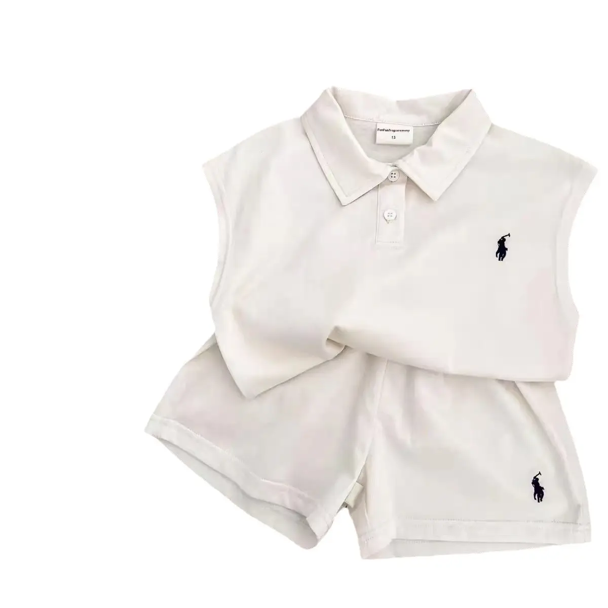 Children's Sleeveless Polo Shirt & Shorts Set Cream
