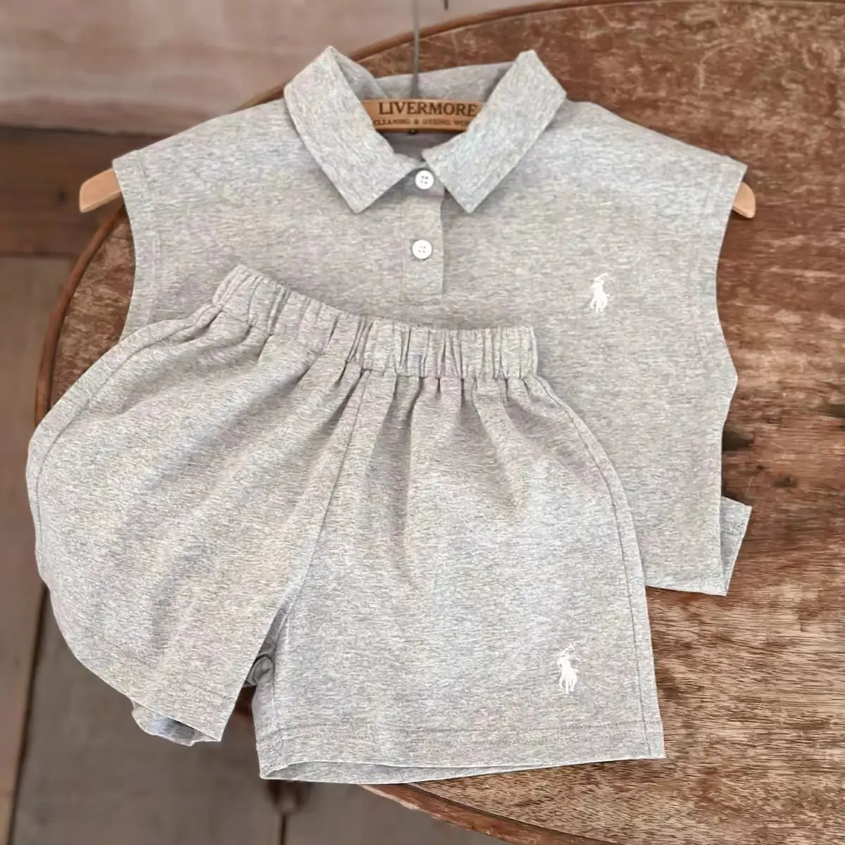 Children's Sleeveless Polo Shirt & Shorts Set Cream