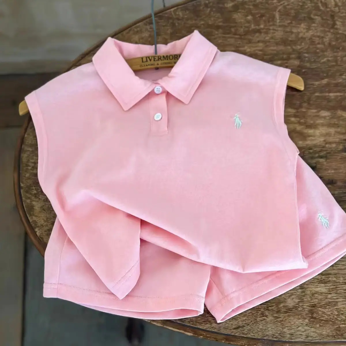 Children's Sleeveless Polo Shirt & Shorts Set Cream