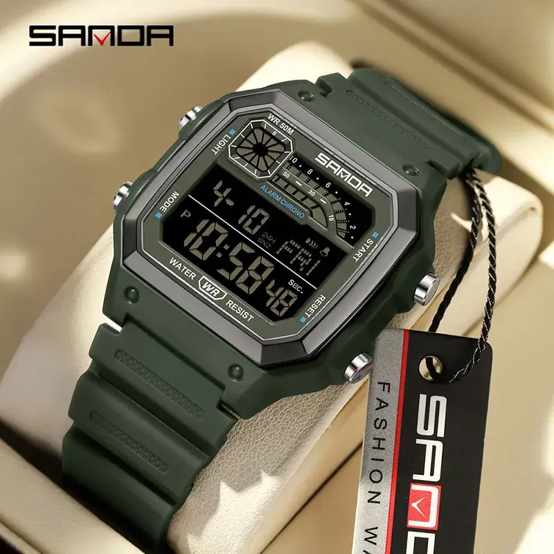 Sanda Square Digital Watch Black Waterproof Multi-Function - Image 12