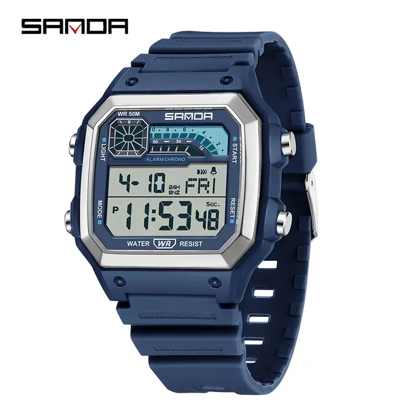 Sanda Square Digital Watch Black Waterproof Multi-Function - Image 4