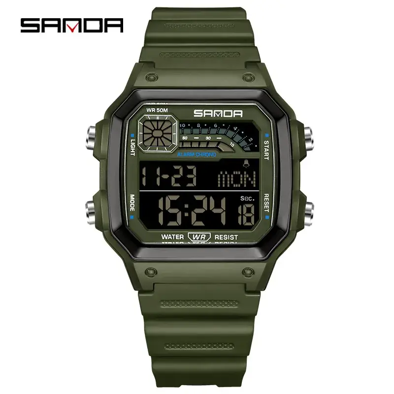 Sanda Square Digital Watch Black Waterproof Multi-Function - Image 7
