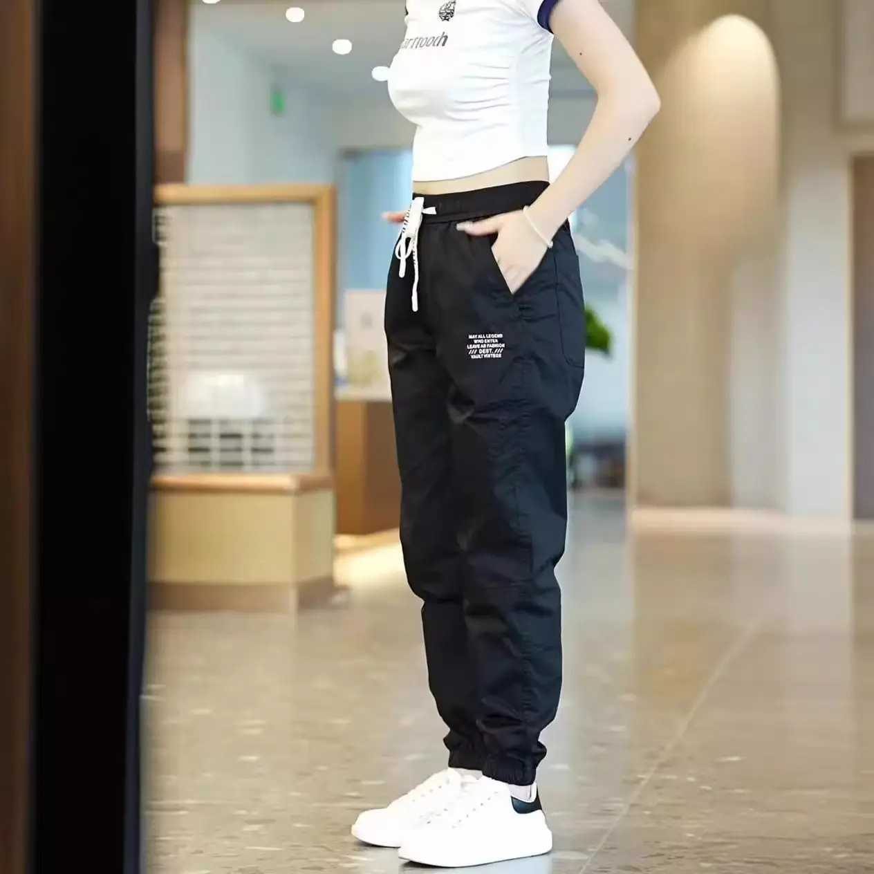 Japanese Style Women's Leg-Tied Casual Pants with White T-Shirt - Image 58