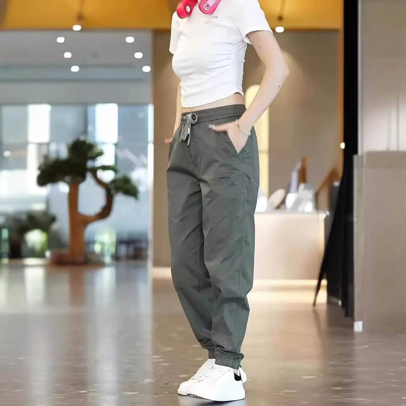 Japanese Style Women's Leg-Tied Casual Pants with White T-Shirt - Image 59